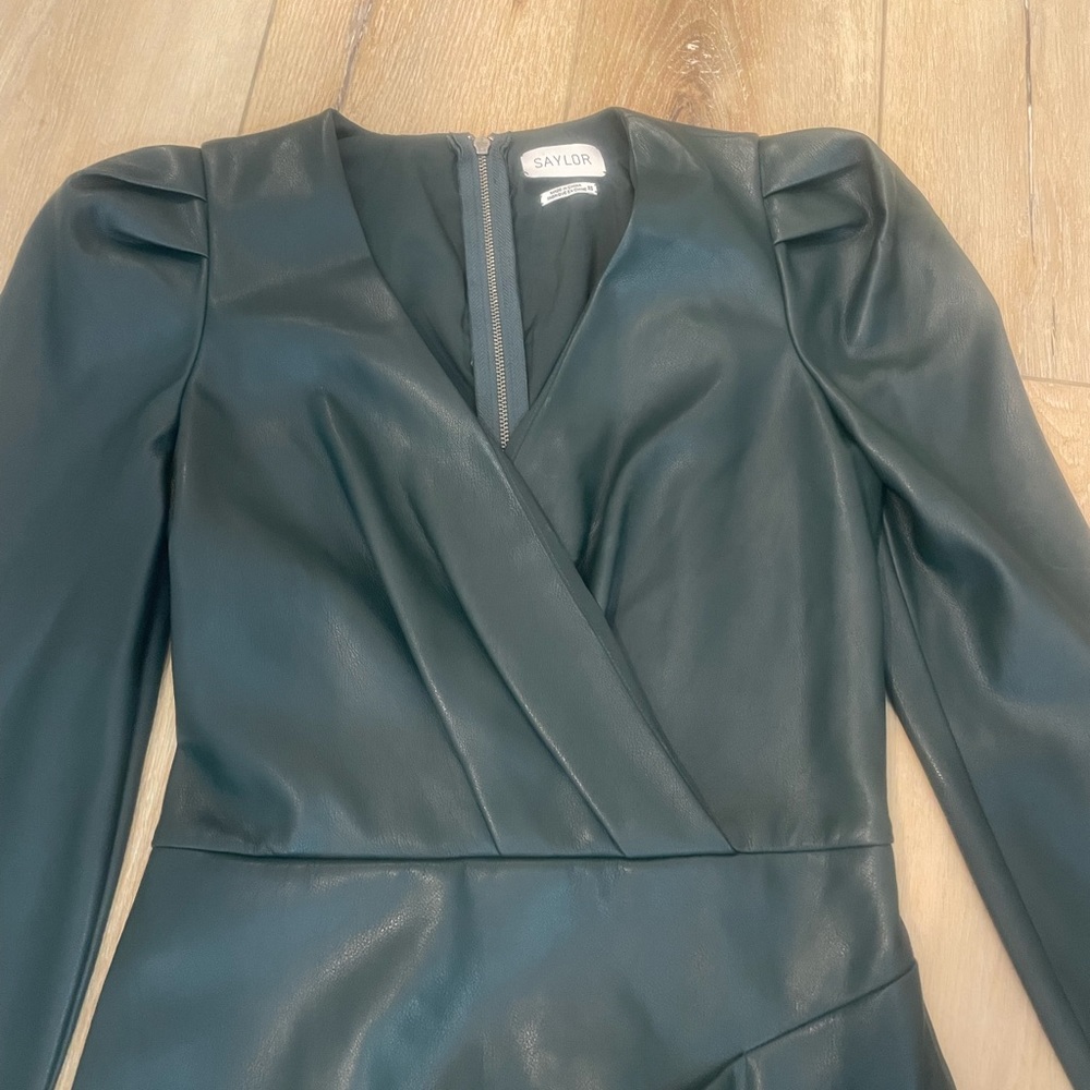 Faux Leather Green Wrap Dress - Picture 2 of 6